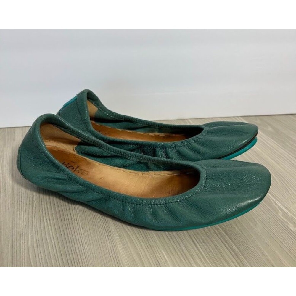 Tieks Ballet Flats Pacific Green Size 8 Leather Slip On Foldable Travel
